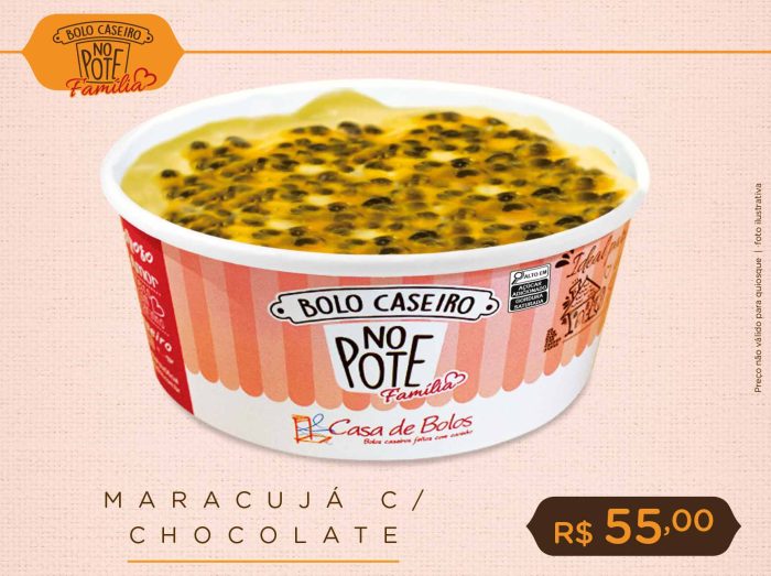 Bolo Caseiro no Pote Família de Maracujá com Chocolate