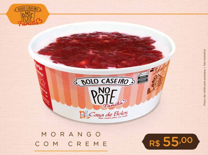 Bolo Caseiro no Pote Família de Morango com Creme