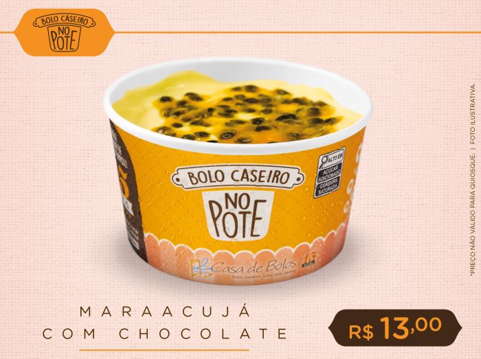 Bolo Caseiro no Pote de Maracujá com Chocolate