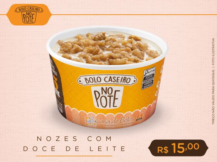 Bolo Caseiro no Pote de Nozes com Doce de Leite