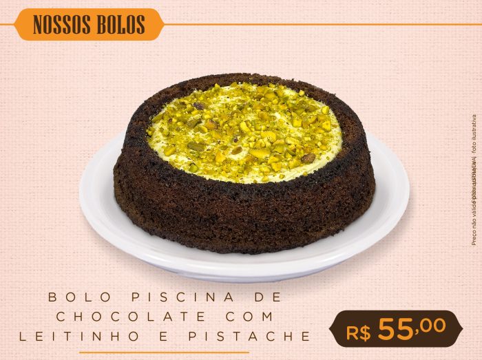 Bolo Piscina de Chocolate com Leitinho e Pistache